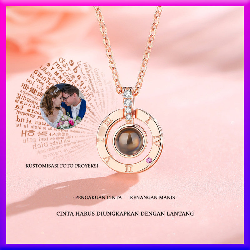 GLINTORS Custom Photo Projection Necklace – Sterling Silver, Elegant Asymmetric Design, Personalized Gift for Women