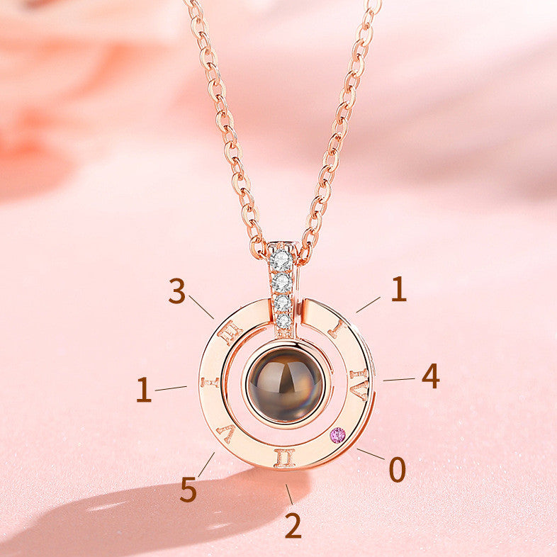 GLINTORS Custom Photo Projection Necklace – Sterling Silver, Elegant Asymmetric Design, Personalized Gift for Women