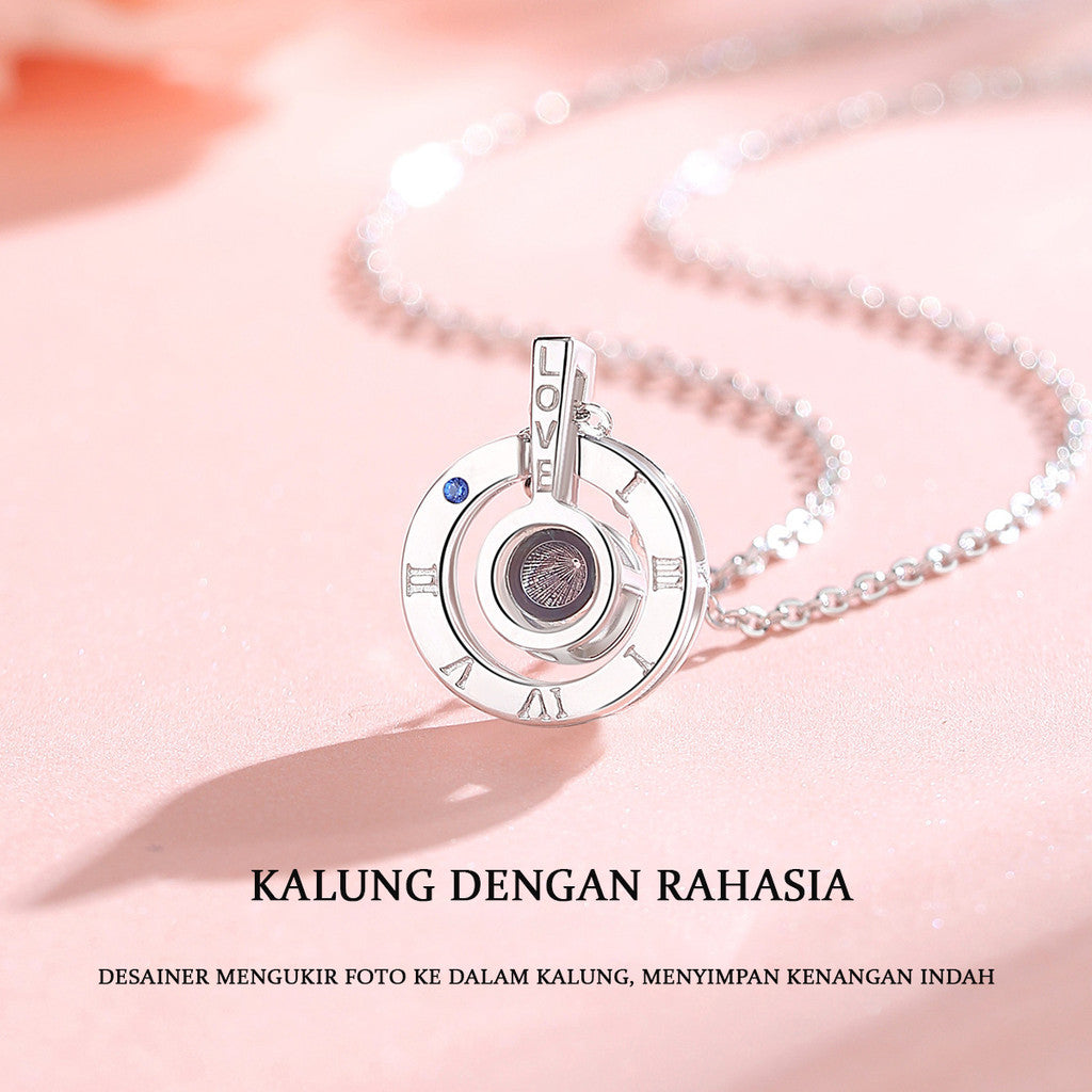 GLINTORS Custom Photo Projection Necklace – Sterling Silver, Elegant Asymmetric Design, Personalized Gift for Women