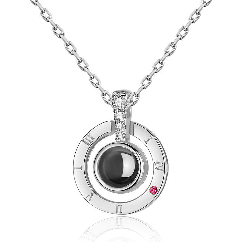 GLINTORS Custom Photo Projection Necklace – Sterling Silver, Elegant Asymmetric Design, Personalized Gift for Women