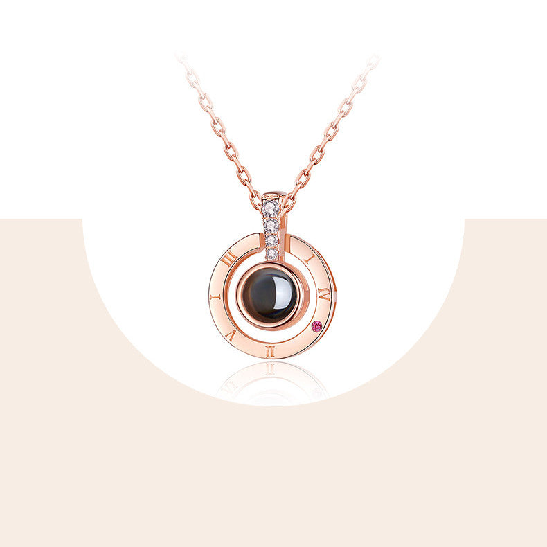 GLINTORS Custom Photo Projection Necklace – Sterling Silver, Elegant Asymmetric Design, Personalized Gift for Women