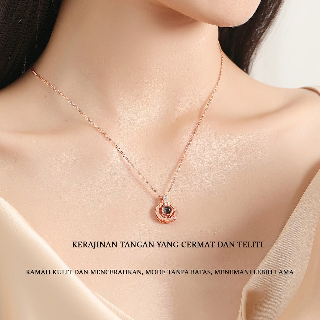 GLINTORS Custom Photo Projection Necklace – Sterling Silver, Elegant Asymmetric Design, Personalized Gift for Women