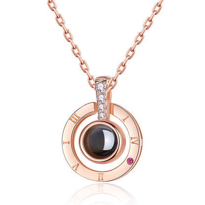 GLINTORS Custom Photo Projection Necklace – Sterling Silver, Elegant Asymmetric Design, Personalized Gift for Women