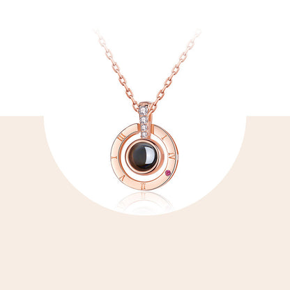 GLINTORS Custom Photo Projection Necklace – Sterling Silver, Elegant Asymmetric Design, Personalized Gift for Women